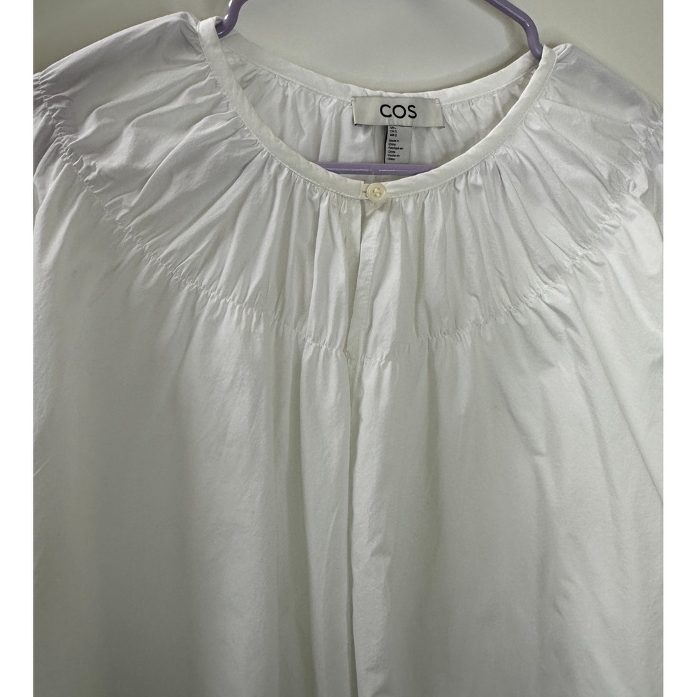 COS White Cotton Poplin Oversized Gathered Neckline Blouse Large Popover Top - Picture 5 of 12